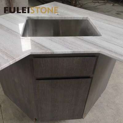 Cheap Prefab Crystal Wood Grain White Marble Vanity Top